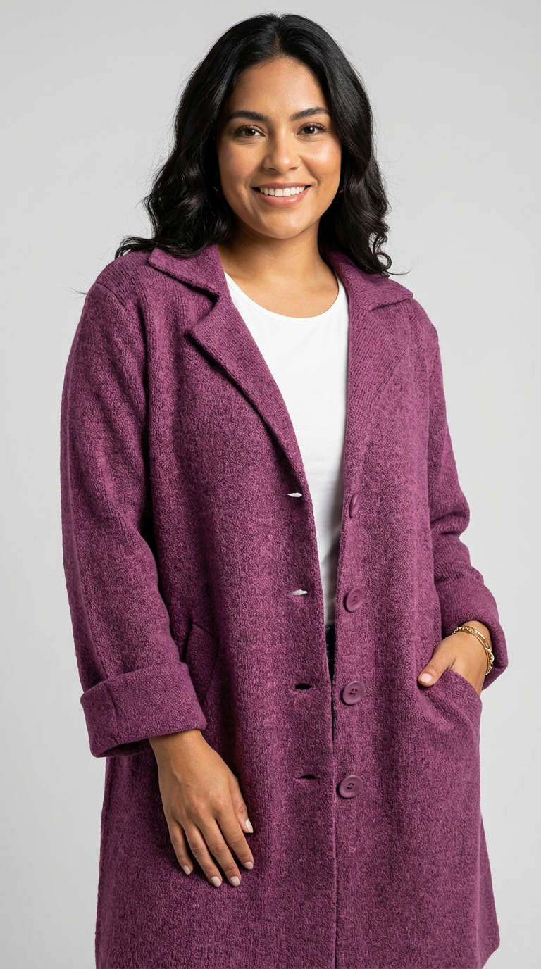 Women's Car Coat – Longline Lapel Button Coat
