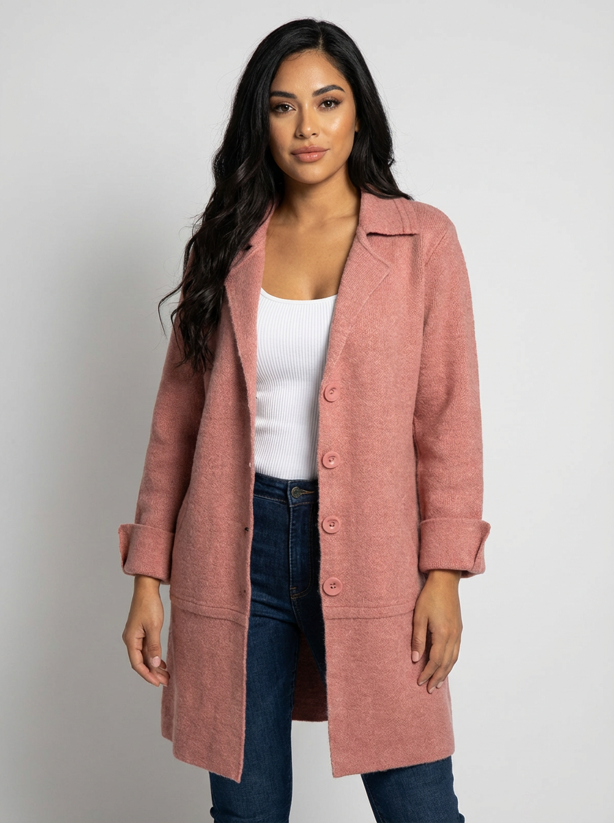 Women's Car Coat – Longline Lapel Button Coat