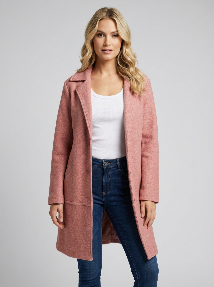 Women's Car Coat – Longline Lapel Button Coat