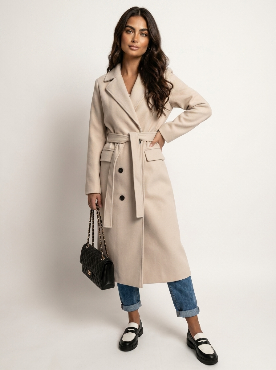 Women's Double-Breasted Overcoat – Longline Lapel Dress Coat
