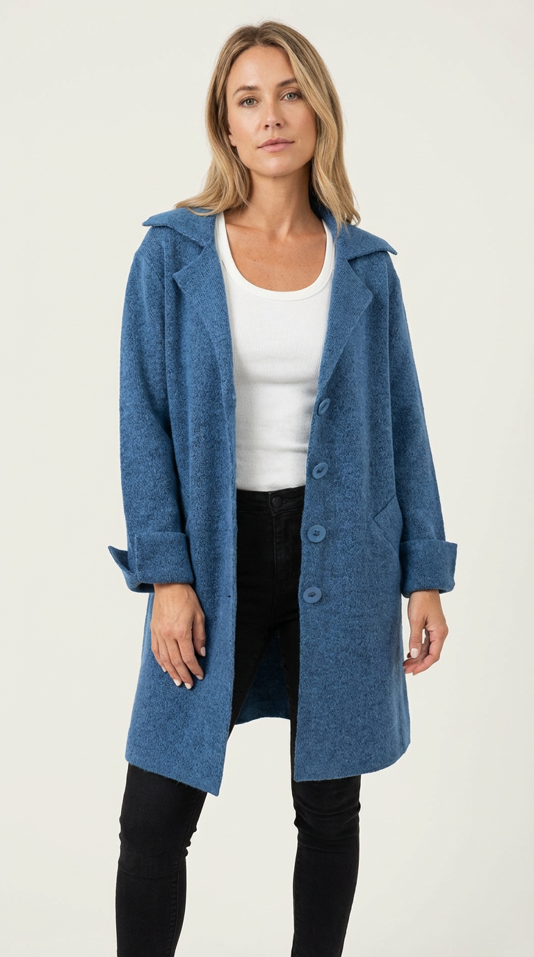 Women's Car Coat – Longline Lapel Button Coat