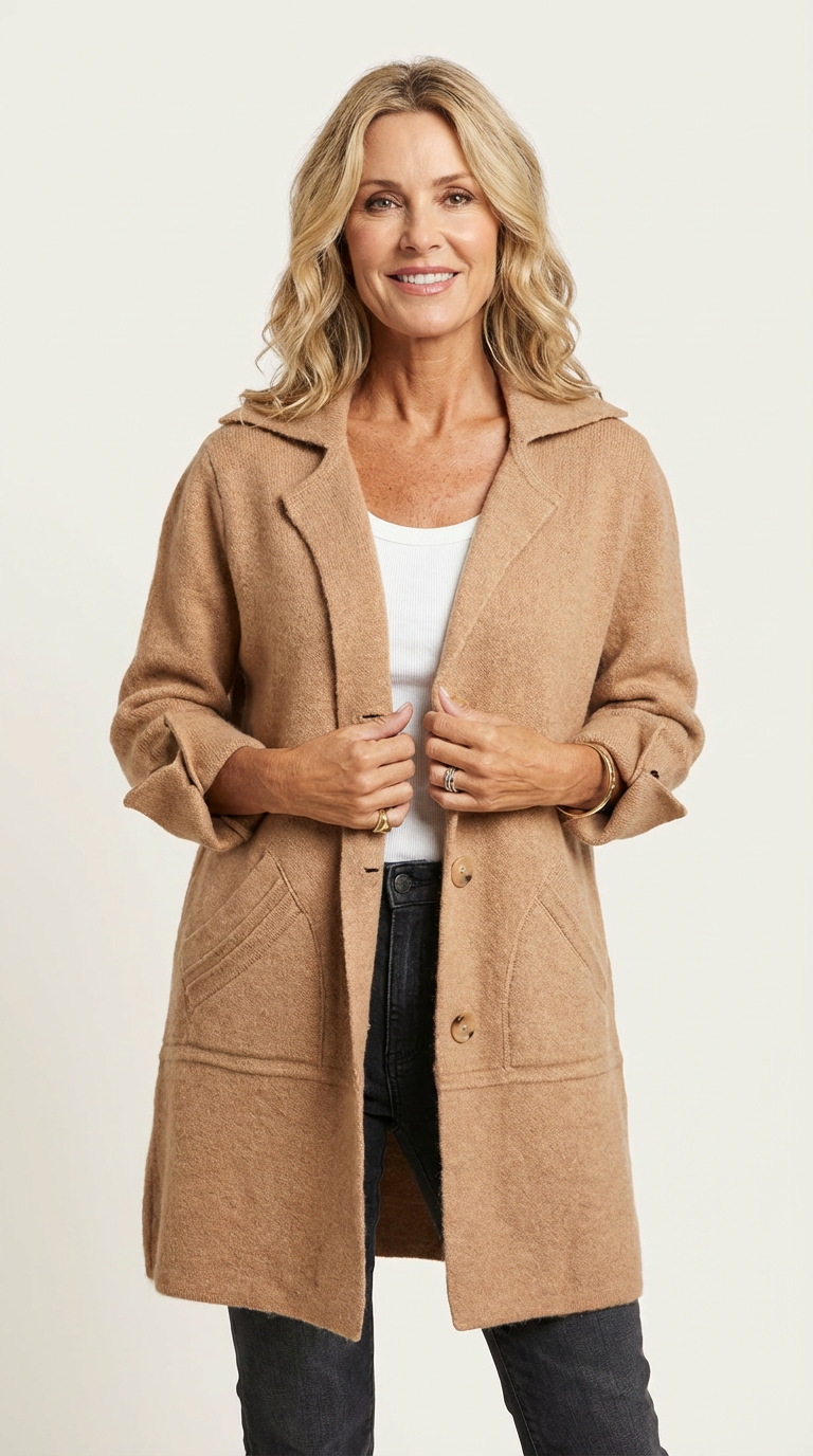 Women's Car Coat – Longline Lapel Button Coat