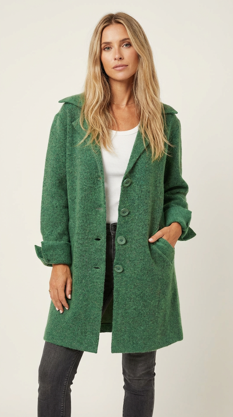 Women's Car Coat – Longline Lapel Button Coat