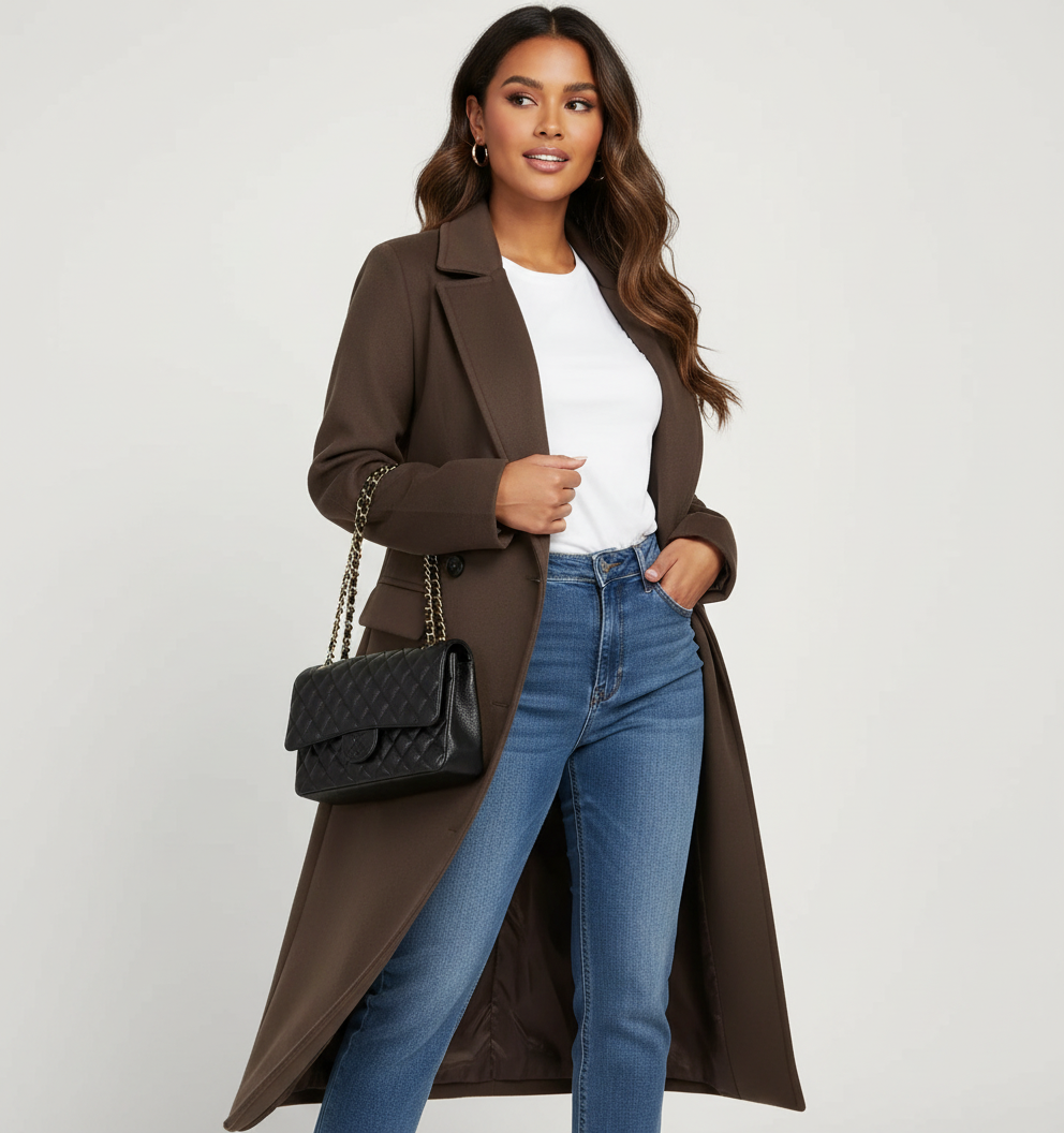 Women's Double-Breasted Overcoat – Longline Lapel Dress Coat