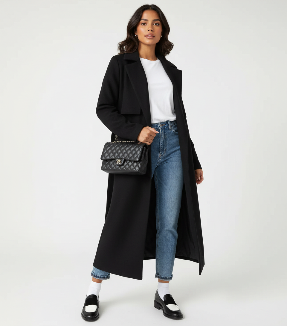 Women's Double-Breasted Overcoat – Longline Lapel Dress Coat