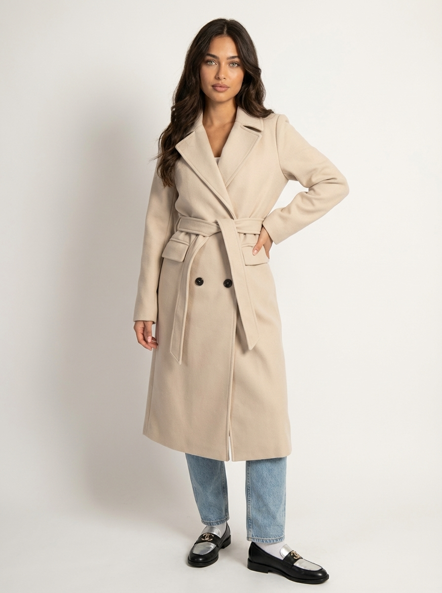 Women's Double-Breasted Overcoat – Longline Lapel Dress Coat