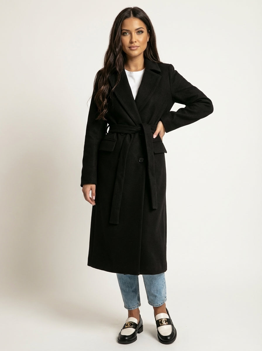 Women's Double-Breasted Overcoat – Longline Lapel Dress Coat