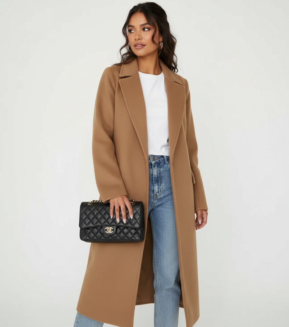 Women's Double-Breasted Overcoat – Longline Lapel Dress Coat