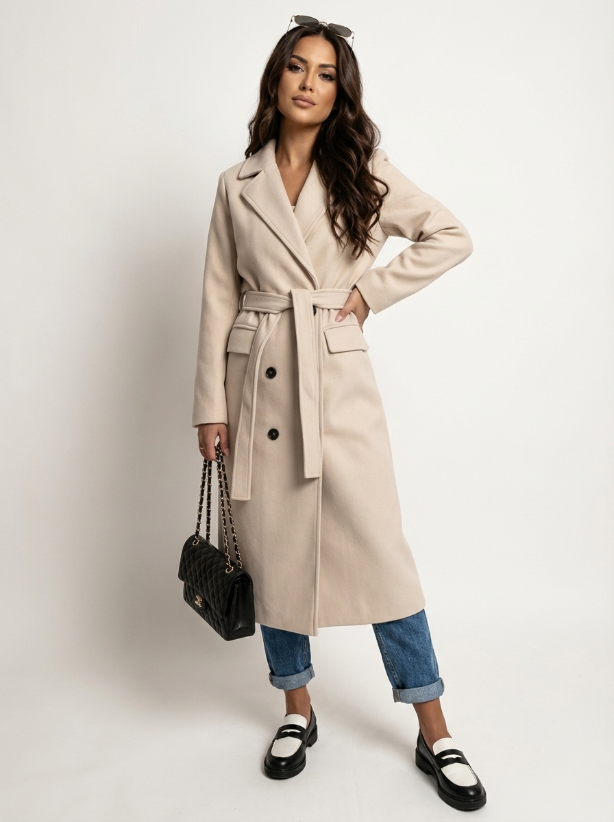 Women's Double-Breasted Overcoat – Longline Lapel Dress Coat