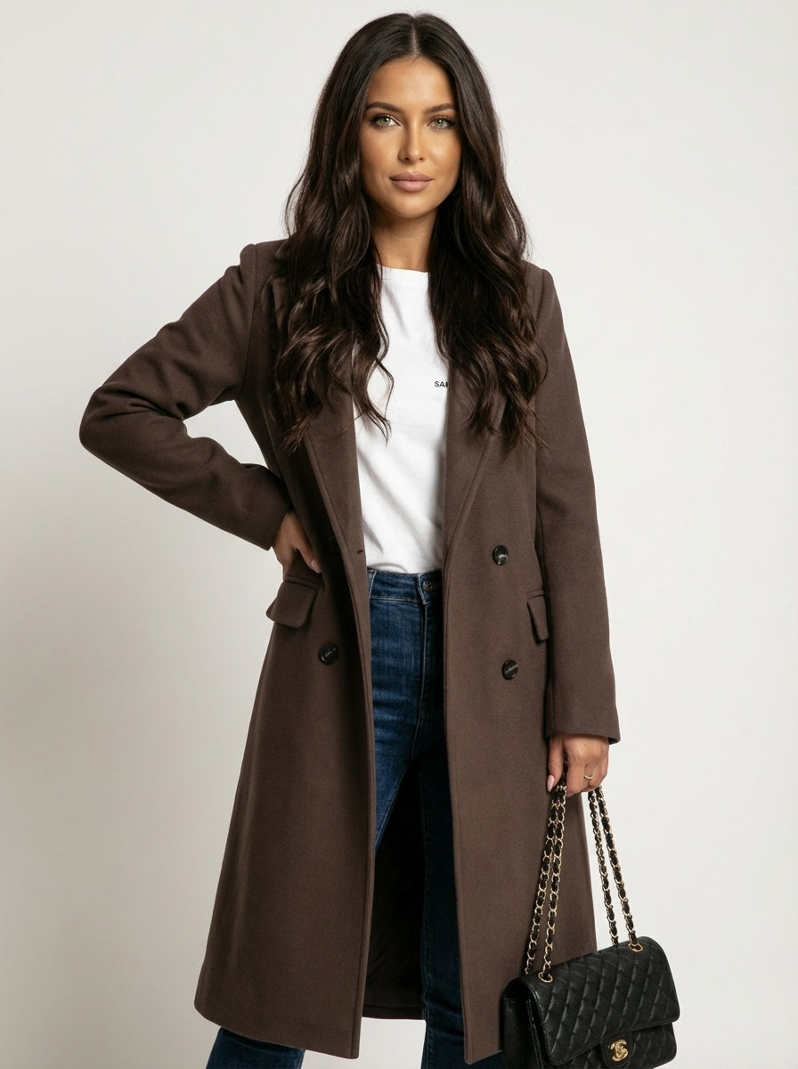 Women's Double-Breasted Overcoat – Longline Lapel Dress Coat