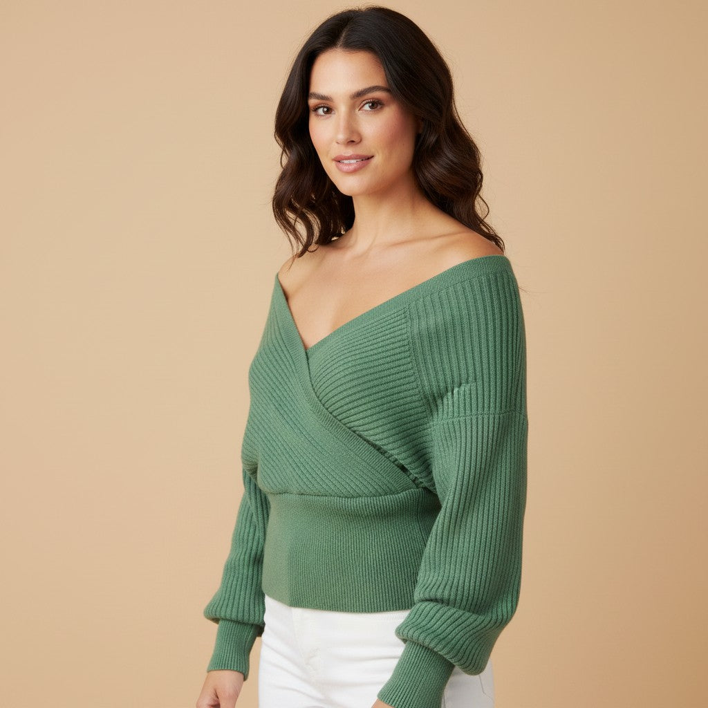 Women's Wide Neck Off-Shoulder Sweater – Relaxed Ribbed Long Sleeve Pullover