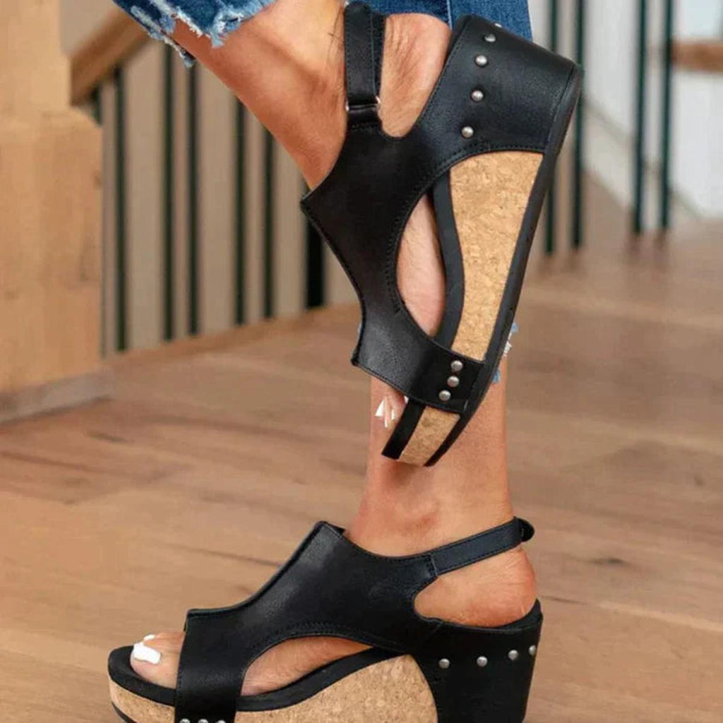 Women's Wedge Sandals with Open Toe and Slip-On Design