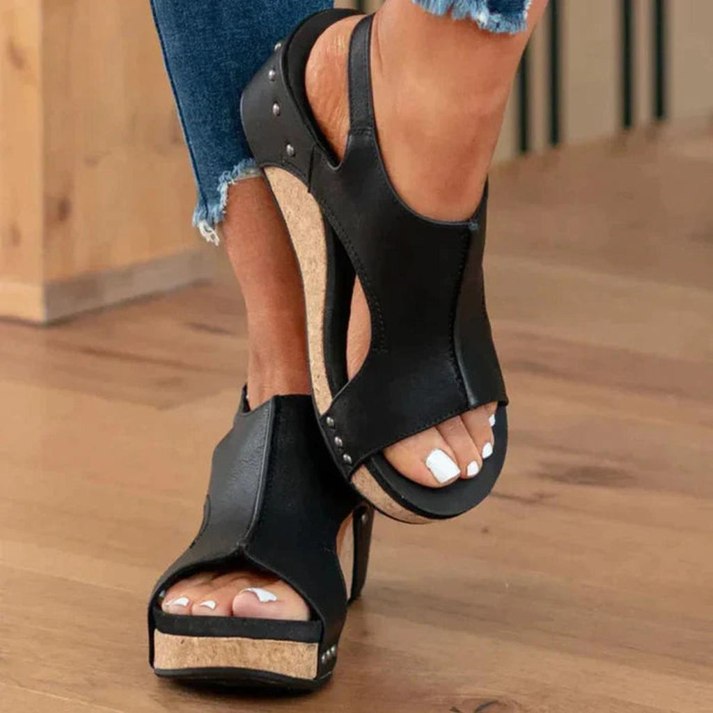 Women's Wedge Sandals with Open Toe and Slip-On Design