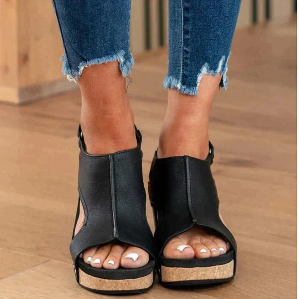 Women's Wedge Sandals with Open Toe and Slip-On Design