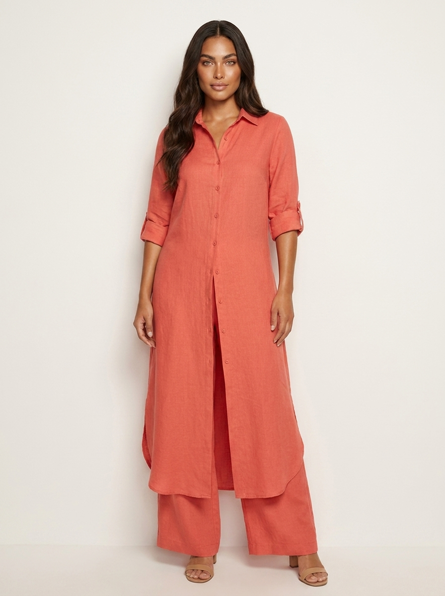 Women's Button-Up Blouse Set – Wide Leg Pants Set