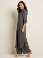 Women's Button-Up Blouse Set – Wide Leg Pants Set