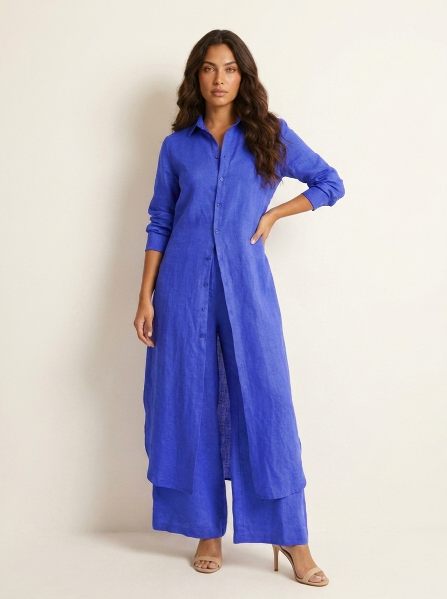 Women's Button-Up Blouse Set – Wide Leg Pants Set