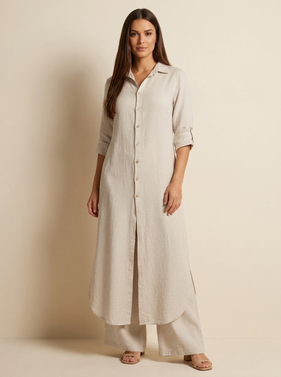 Women's Button-Up Blouse Set – Wide Leg Pants Set