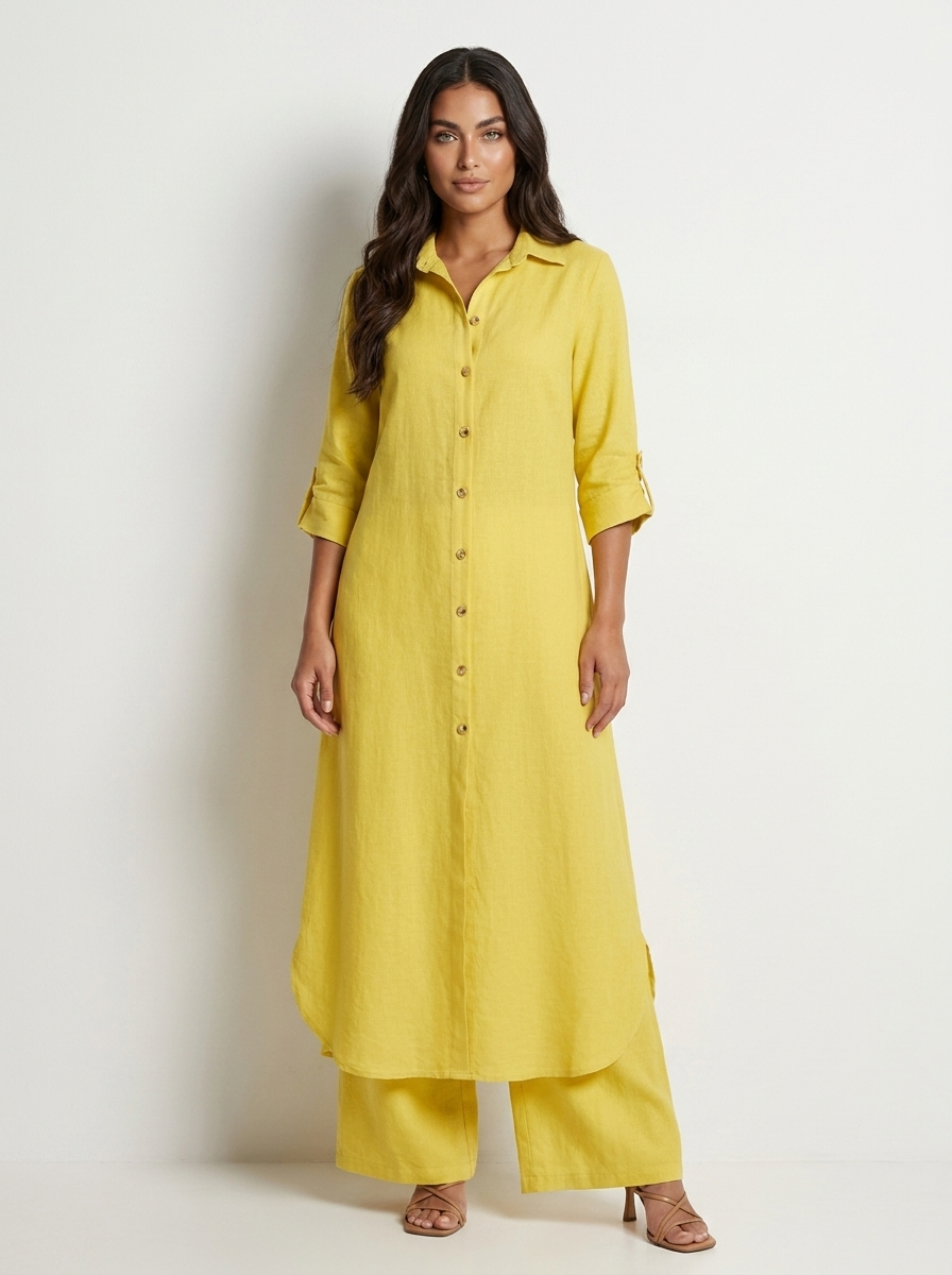Women's Button-Up Blouse Set – Wide Leg Pants Set