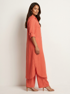 Women's Button-Up Blouse Set – Wide Leg Pants Set