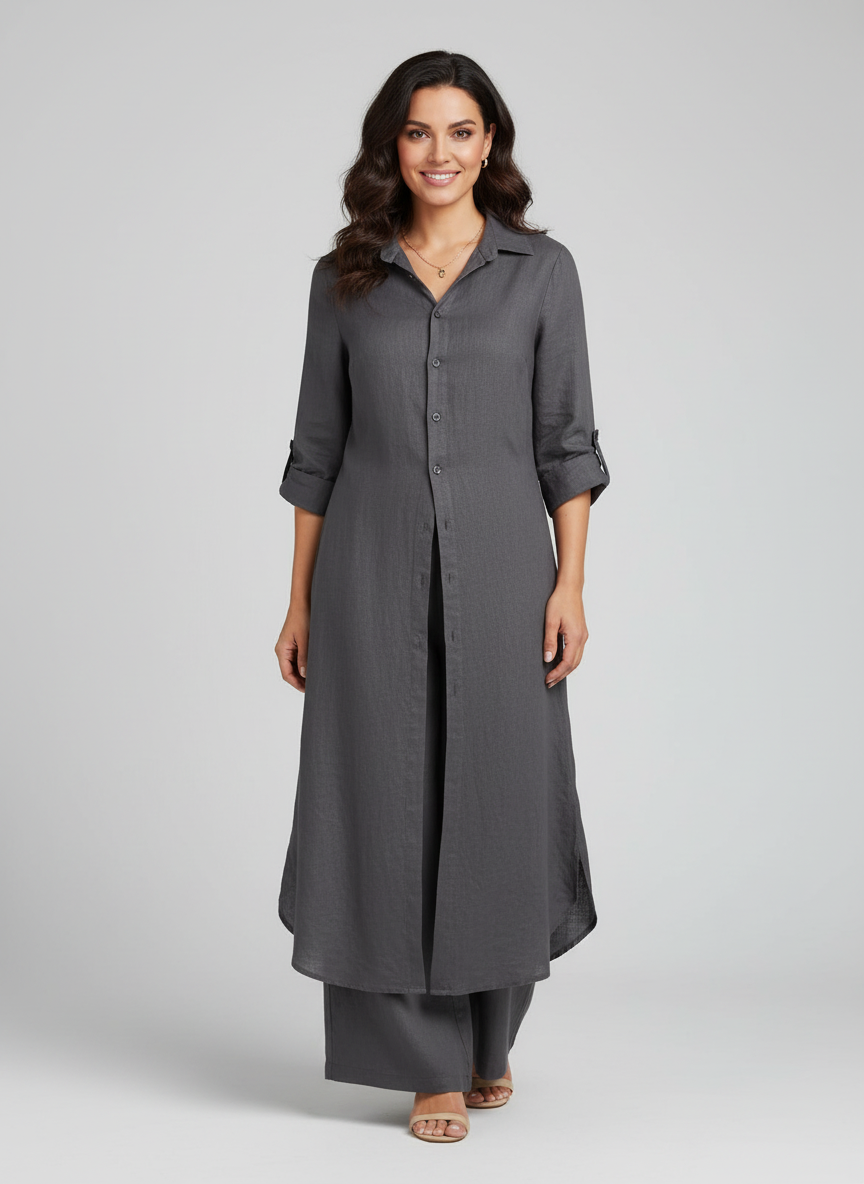 Women's Button-Up Blouse Set – Wide Leg Pants Set