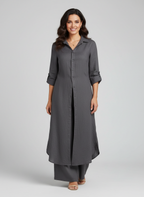 Women's Button-Up Blouse Set – Wide Leg Pants Set