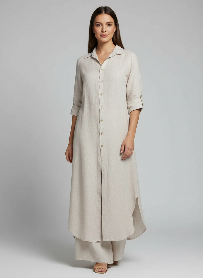 Women's Button-Up Blouse Set – Wide Leg Pants Set