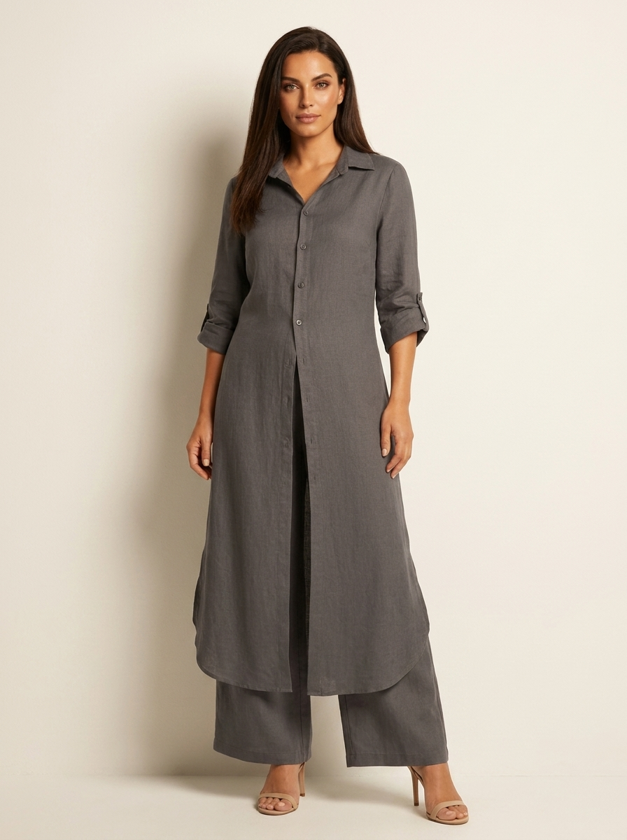 Women's Button-Up Blouse Set – Wide Leg Pants Set