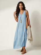 Women's Linen Look Maxi Dress – Sleeveless Summer Dress