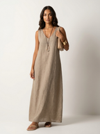 Women's Linen Look Maxi Dress – Sleeveless Summer Dress