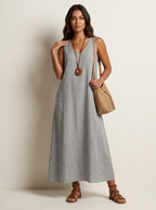Women's Linen Look Maxi Dress – Sleeveless Summer Dress
