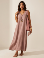 Women's Linen Look Maxi Dress – Sleeveless Summer Dress