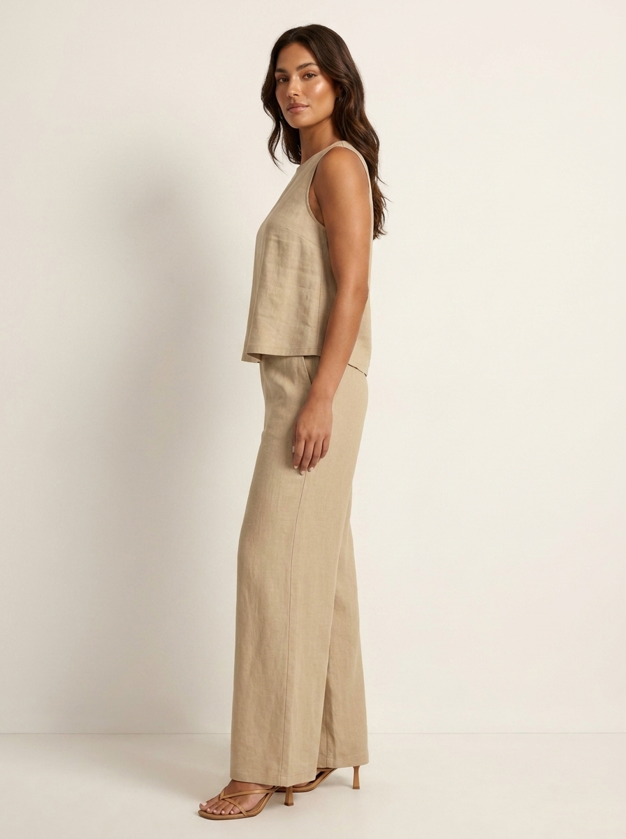 Women's Linen Look Set – Wide Leg Pants Set