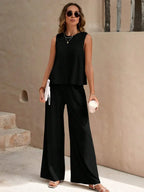 Women's Linen Look Set – Wide Leg Pants Set