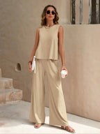 Women's Linen Look Set – Wide Leg Pants Set