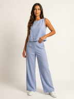 Women's Linen Look Set – Wide Leg Pants Set
