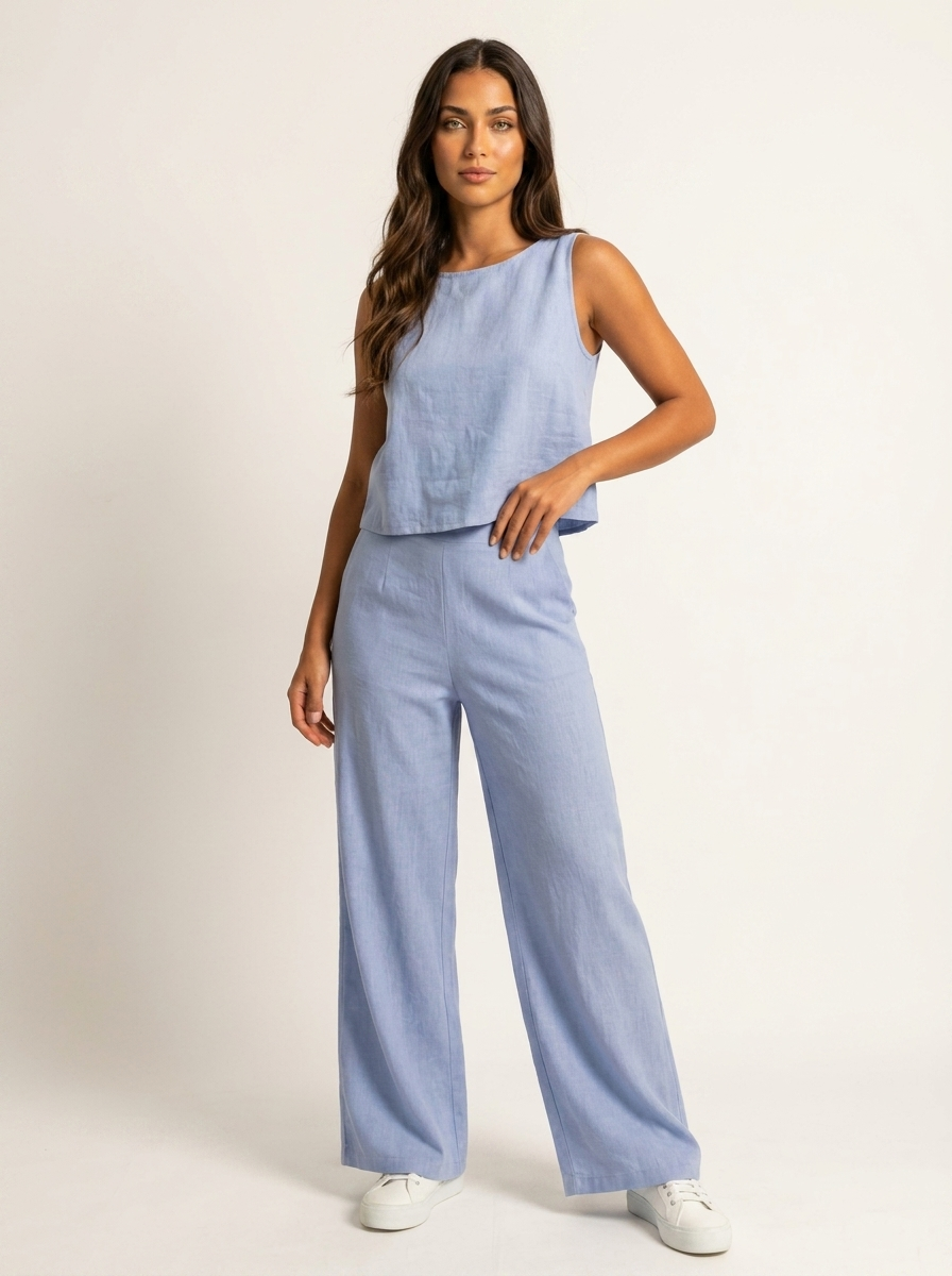 Women's Linen Look Set – Wide Leg Pants Set