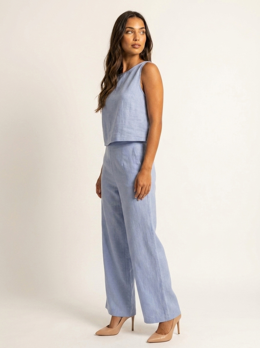 Women's Linen Look Set – Wide Leg Pants Set