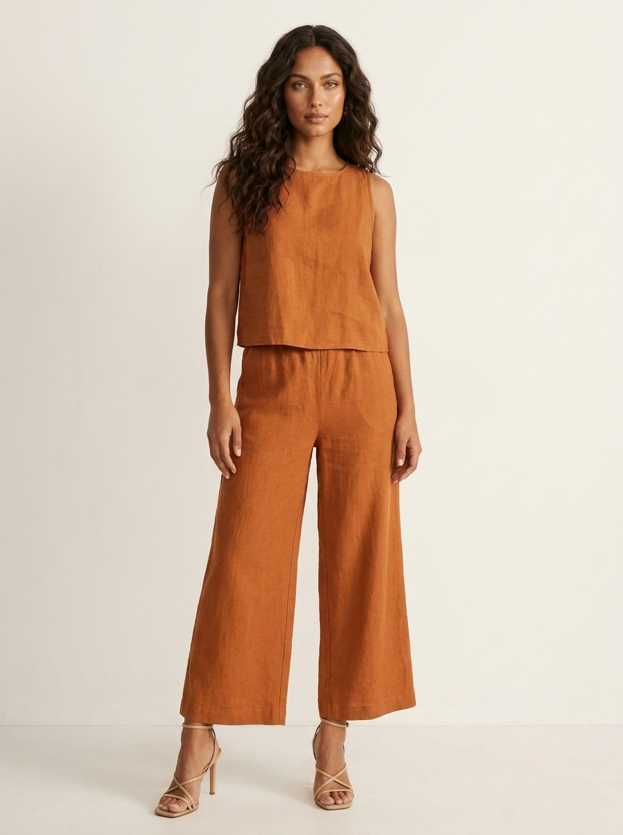 Women's Linen Look Set – Wide Leg Pants Set