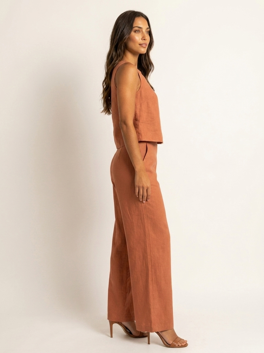 Women's Linen Look Set – Wide Leg Pants Set