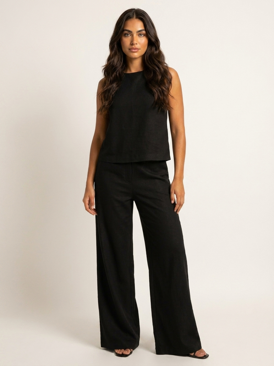 Women's Linen Look Set – Wide Leg Pants Set