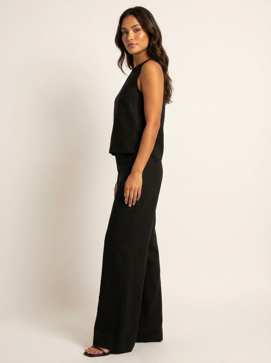 Women's Linen Look Set – Wide Leg Pants Set