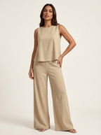 Women's Linen Look Set – Wide Leg Pants Set