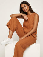 Women's Linen Look Set – Wide Leg Pants Set