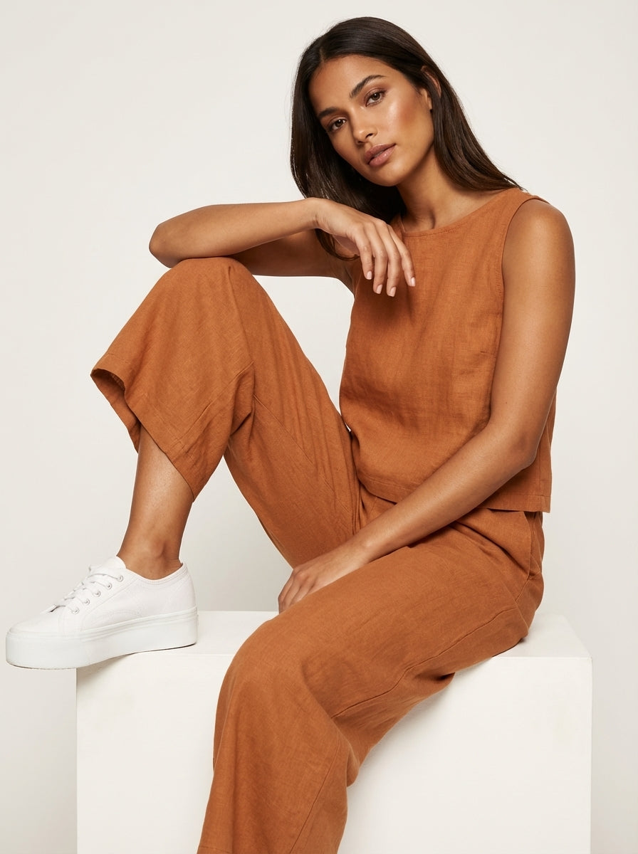 Women's Linen Look Set – Wide Leg Pants Set