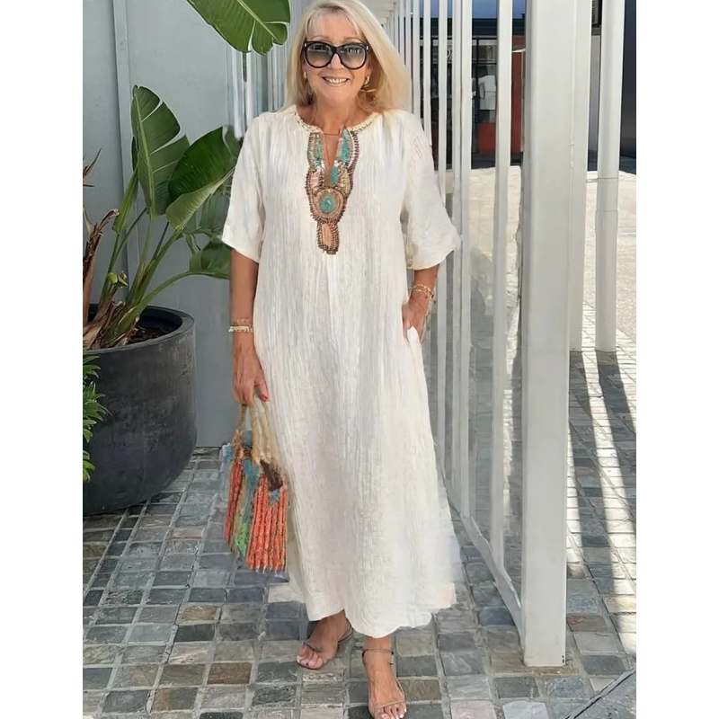 Women's Embroidered Maxi Dress – Boho Summer Dress