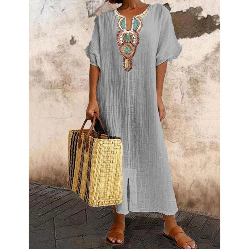 Women's Embroidered Maxi Dress – Boho Summer Dress
