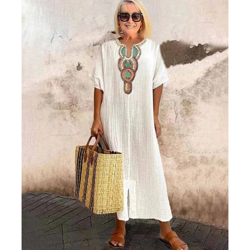Women's Embroidered Maxi Dress – Boho Summer Dress