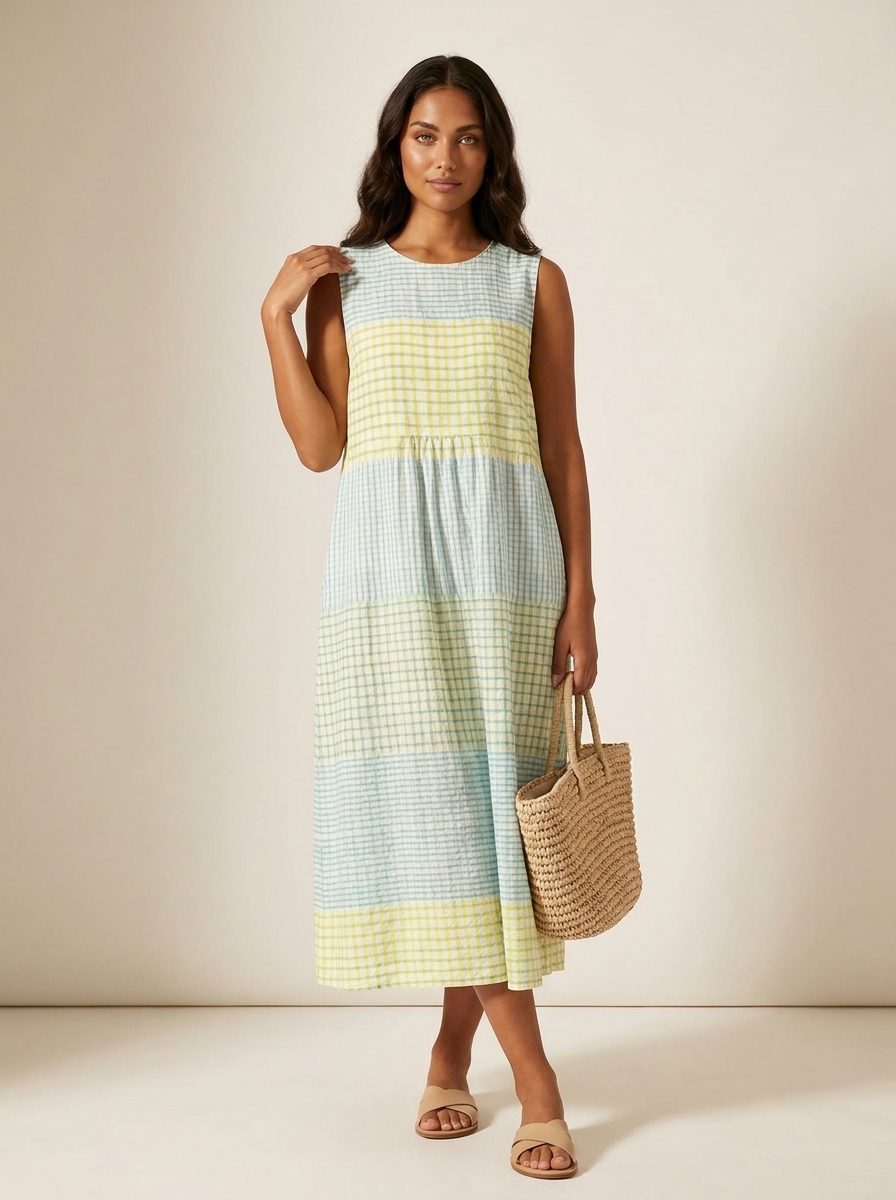 Women's Printed Midi Dress – Sleeveless Summer Dress
