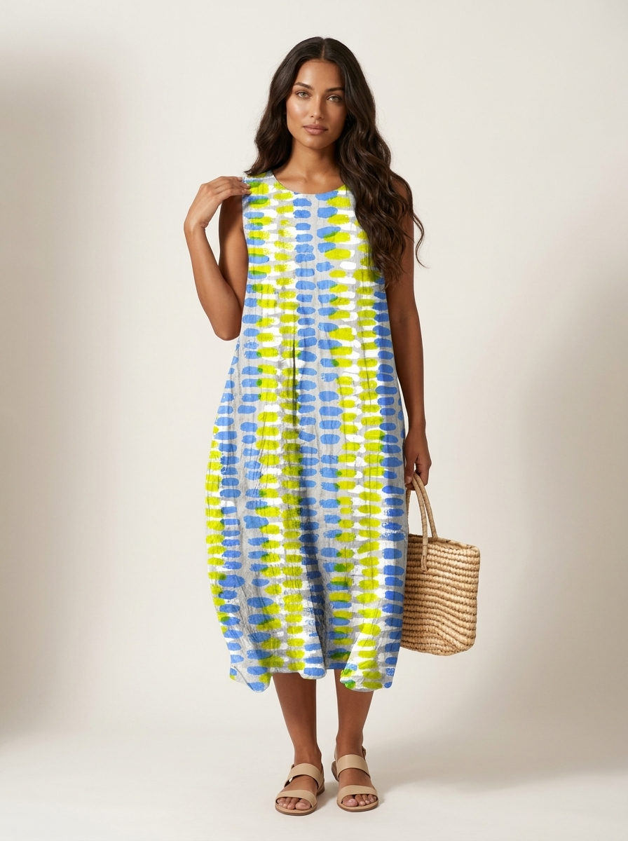 Women's Printed Midi Dress – Sleeveless Summer Dress